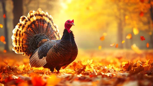 Wild Turkey Struts Through Autumn's Golden Fire.