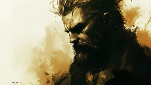 Brooding bearded man rendered in dark sepia digital paint