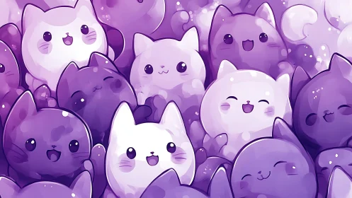 Constellation of Joy: Purple Kitties in Dreamy Harmony.
