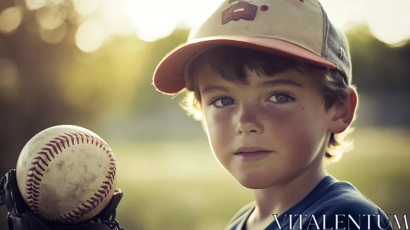 Young baseball player portrait in warm evening light.
