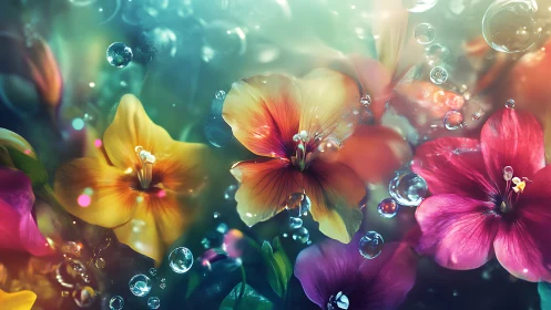 Luminous petals drift through enchanted dewdrop dimensions