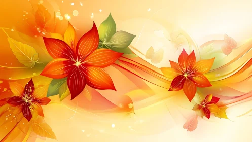 Radiant orange floral swirls dance across glowing light.