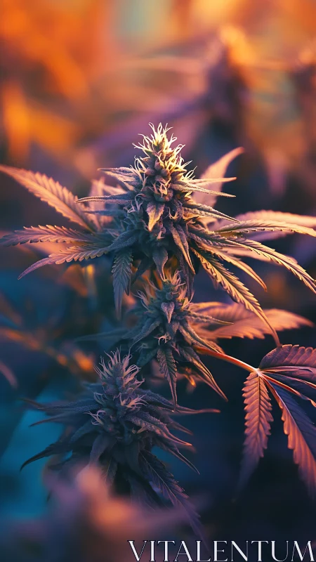 Cannabis cola glows under sunset-toned grow lighting