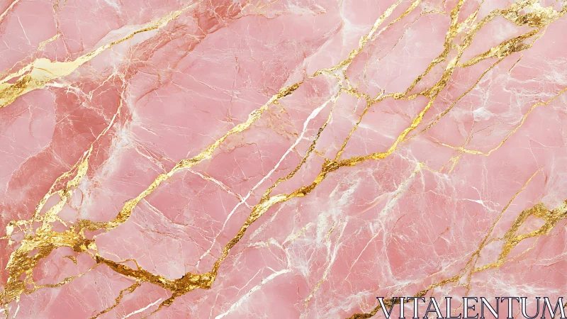 Pink marble slab surface with gold veining macro texture pattern