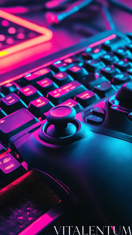 Neon-Lit DJ Controller with Cyan-Magenta Dual-Tone Volumetric Lighting