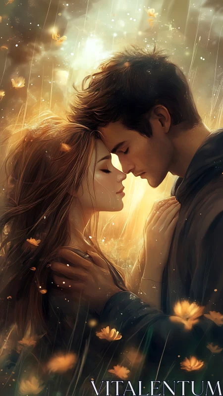 Two souls converge where golden light dances endlessly