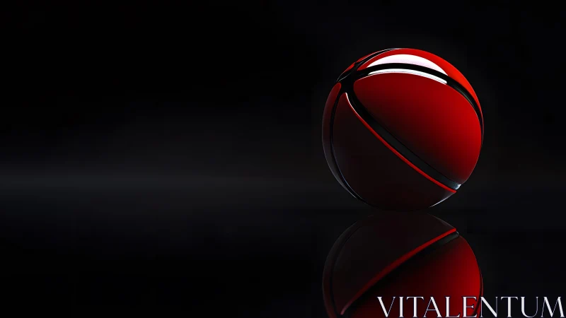 Sleek red basketball on black background in modern digital art style.