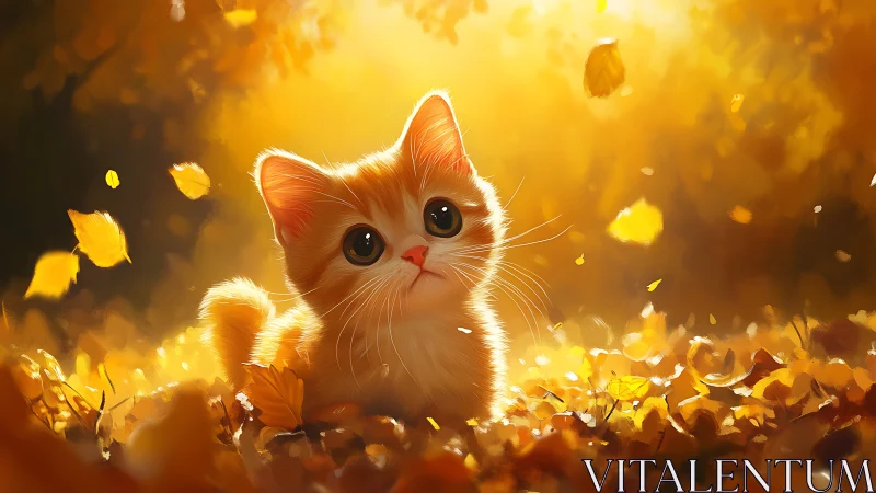 Adorable Kitten Surrounded by Golden Autumn Leaves