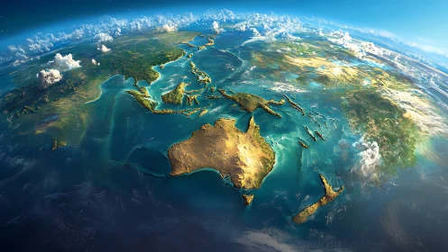 Australia and Southeast Asia rendered from orbit in daylight
