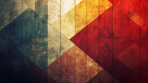 Geometric color blocks on textured vertical panels.