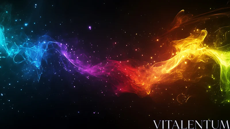 Prismatic light waves swirl through a starry cosmic void