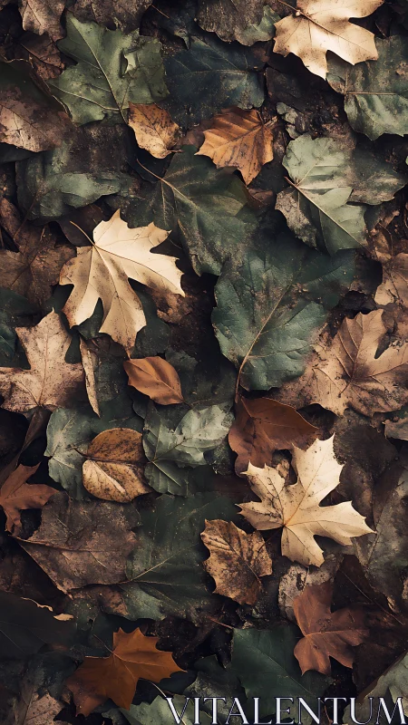 Overlapping autumn leaves form dense, desaturated ground texture
