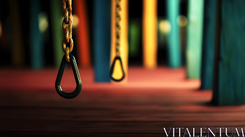 Close-up of Playground Swing Chains with Vibrant Background Colors.