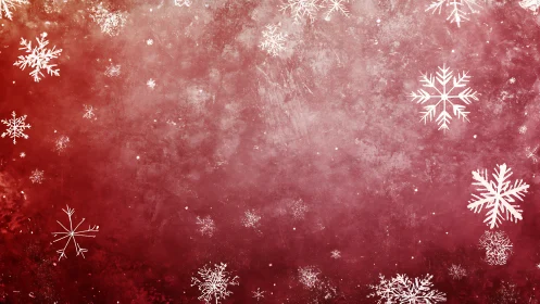 Red textured background with scattered white snowflakes.