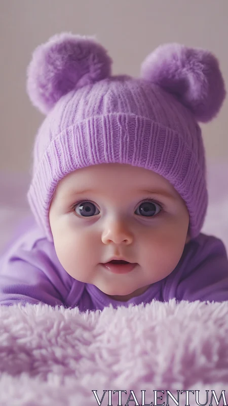 Lavender Wool Beanie: Soft-Focus Infant Portrait Study.