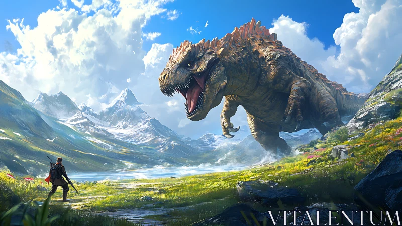 Lone ranger confronts thunderous titan in alpine valley sky.