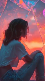 Backlit silhouette studies prismatic glass refraction and neon sunset