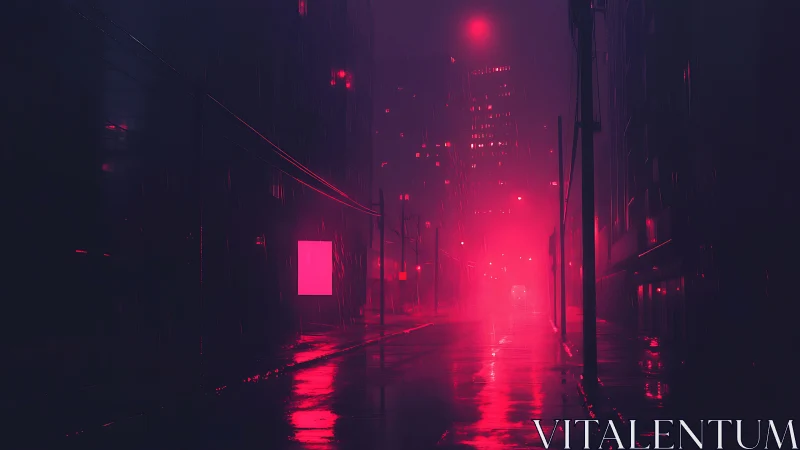 Neon-lit rainy cyberpunk street dissolves into crimson haze.