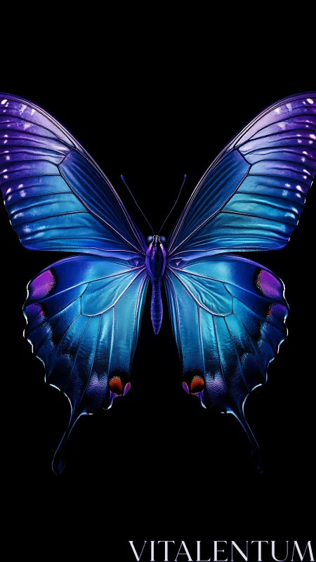 Luminous midnight butterfly with electric sapphire wings.
