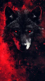 Crimson eclipse wolf emerging through embers and shadowed flame.