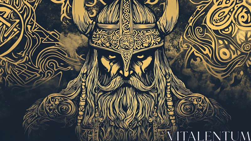 Ornate Viking warlord rendered in intricate gold linework