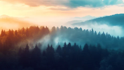 Misty Alpine Landscape at Dawn: Atmospheric Mountain Terrain.