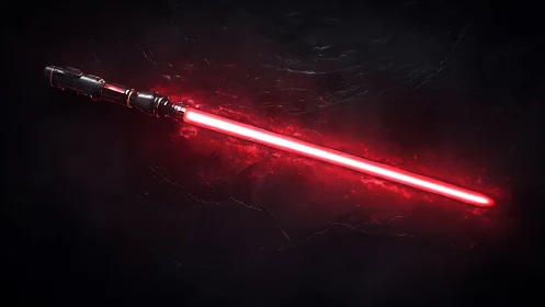 Red plasma energy sword with dark metallic hilt on black field