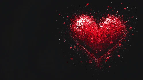 Red Heart Particle Explosion on Black Background