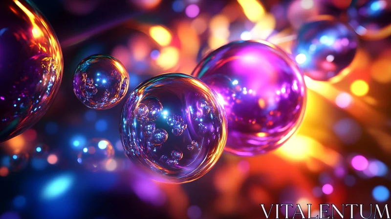 Vibrant abstract soap bubbles with neon lighting in digital art.