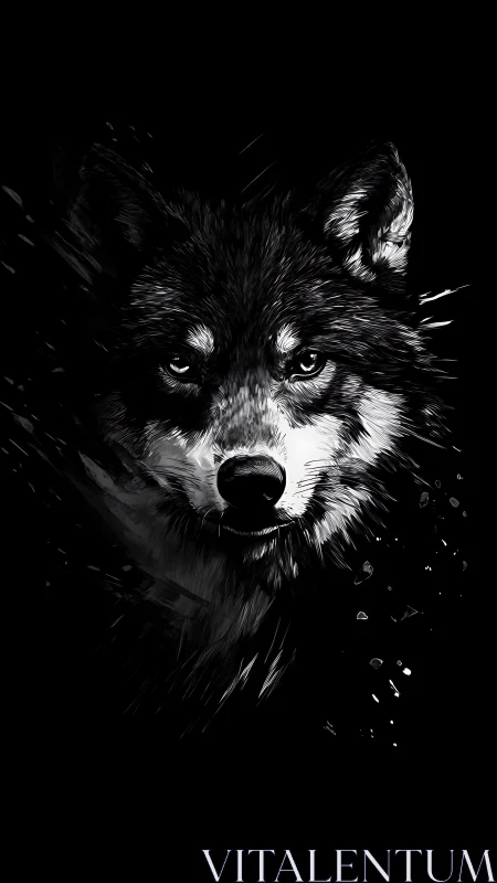 Monochrome wolf portrait in dynamic digital painting style.