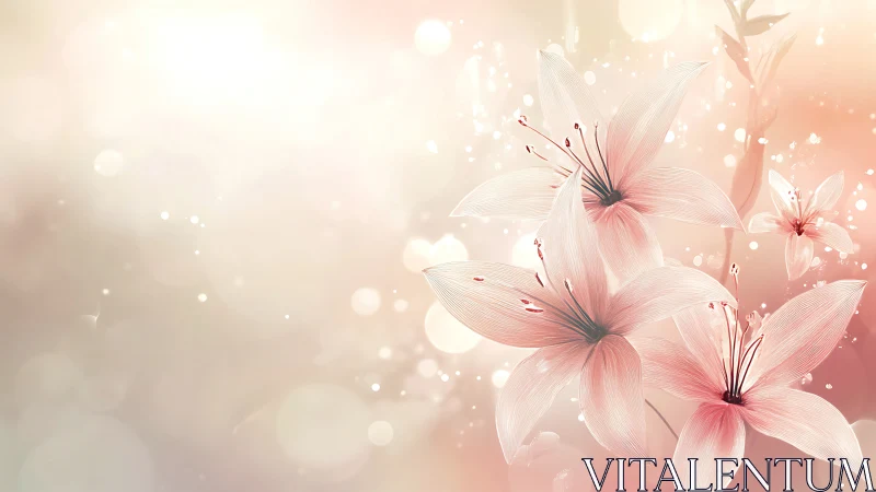 Soft-focus floral composition with pink lilies against gradient background.