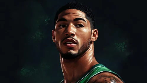 Basketball player digital portrait in dark studio lighting.