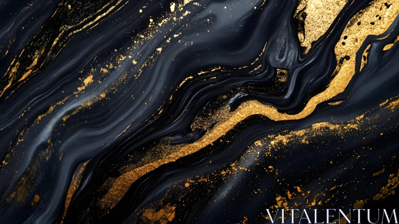 Elegant black and gold marble abstract art with fluid textures.