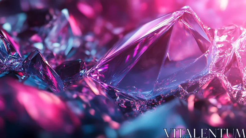 Prismatic crystal cluster under magenta and cyan lighting.