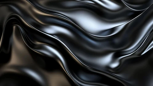 Shiny black silk fabric abstract waves in modern digital art style.