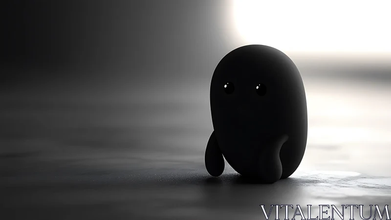 Soft shadow creature pauses thoughtfully at the edge of light