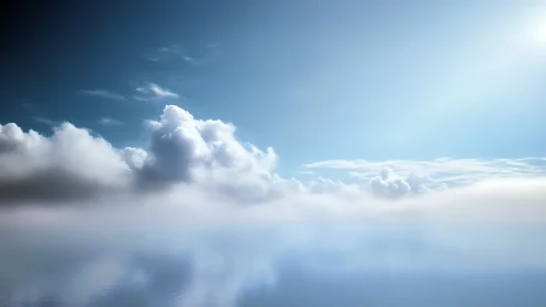 Low horizon cloud bank reflected on calm water surface.