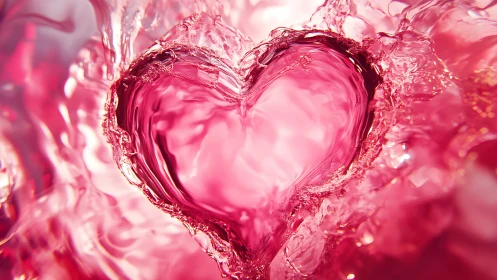 Pink Water Heart Shape Liquid Splash Abstract.