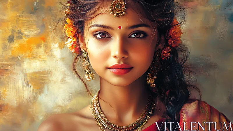 Sunlit gaze braids tradition and color into quiet flame