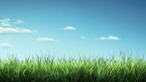 Sunny green grass field stretches beneath clear blue sky