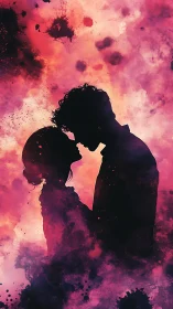 Silhouette Embrace Rendered Through Ethereal Ink Diffusion.