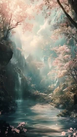 Whispered dawn drifts above a pastel enchanted river valley