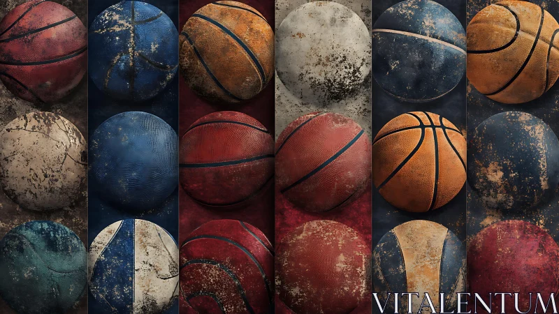 Textured basketball grids in weathered digital painting study.