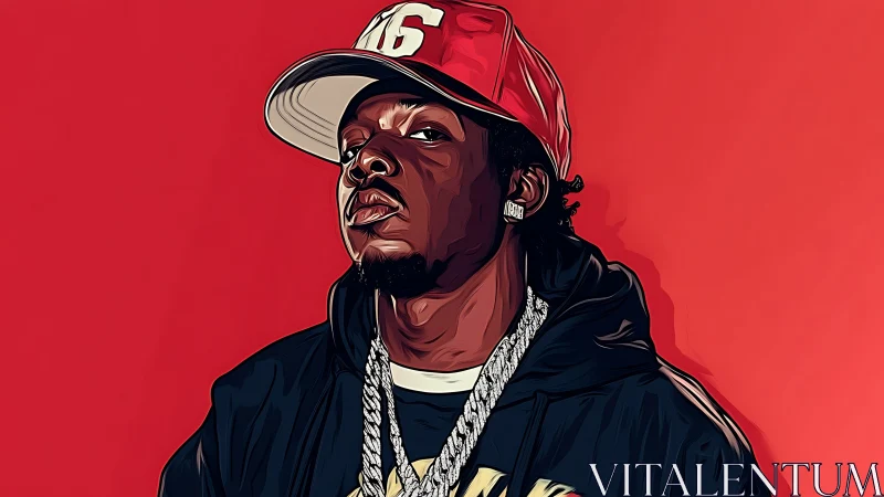 Red-wall swagger portrait of a hip-hop king in gleam mode.