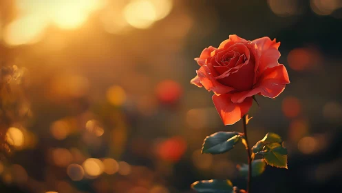 A Vibrant Red Rose Glows in Golden Sunset Light