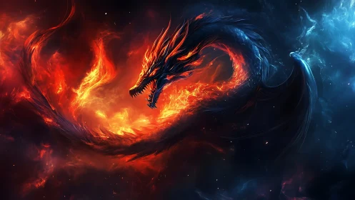 Fire and ice cosmic dragon coiling through nebulae.