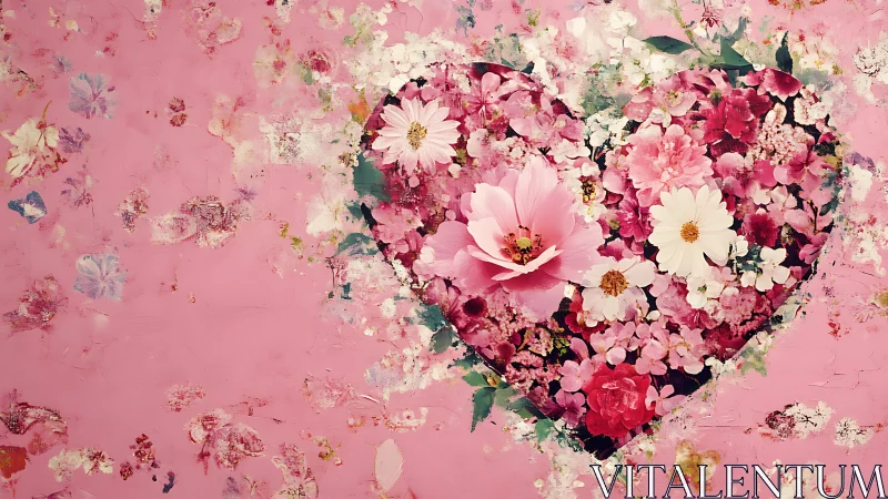 Floral Heart Arrangement on Pink Background