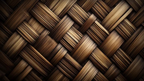 Close-up of Traditional Woven Bamboo Pattern in Warm Natural Tones.
