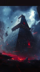 Monolithic star fortress ascends in hostile war-torn nebula