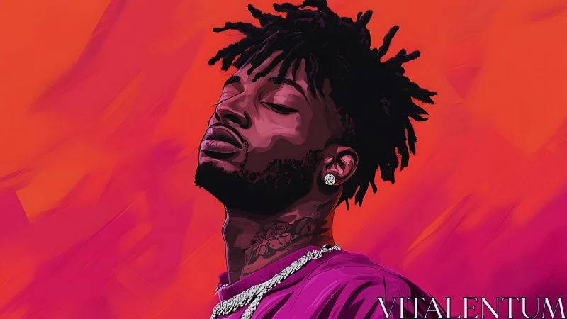 Portrait in neon gradients, rapper in reflective repose.